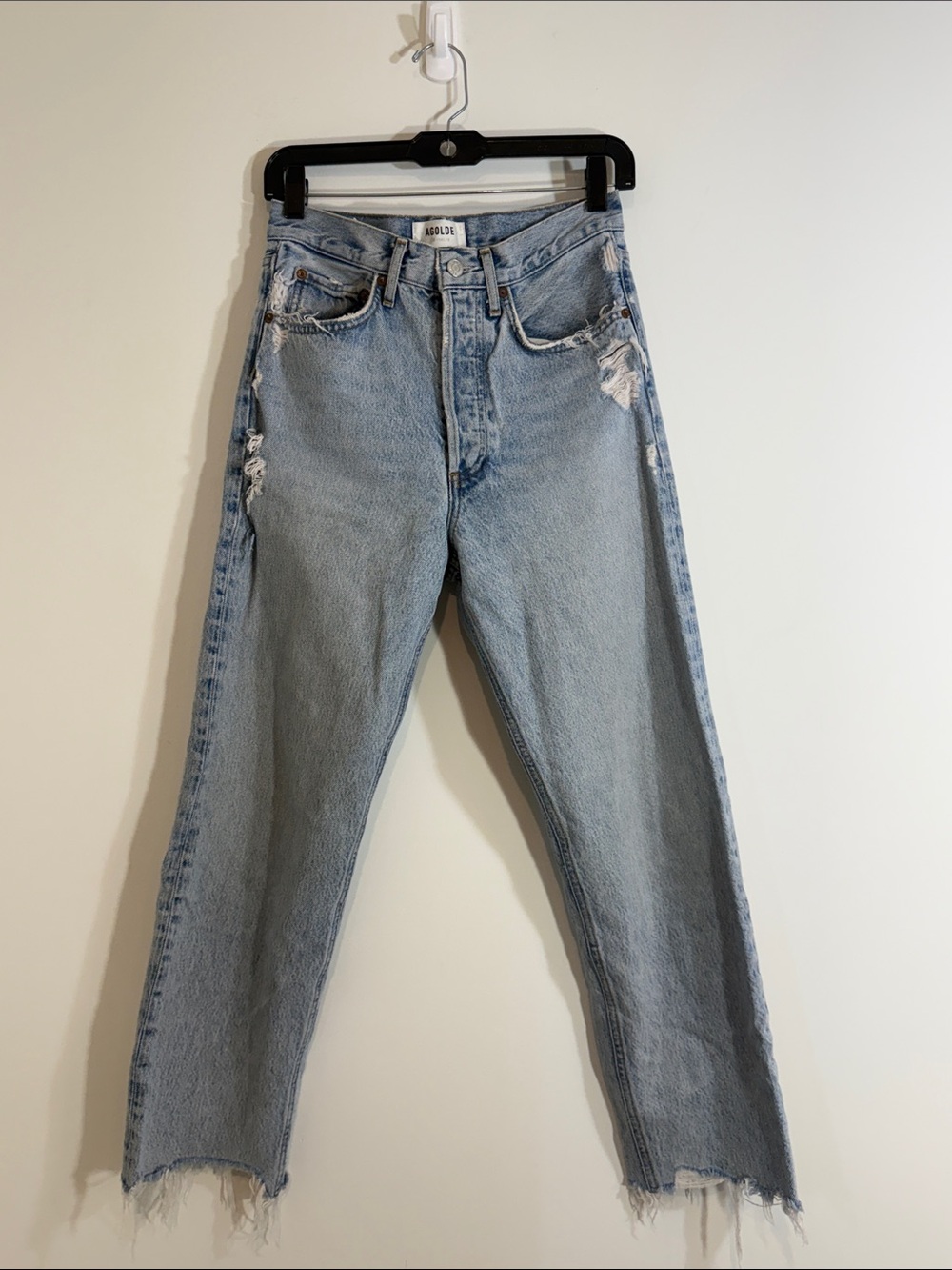Agolde Women's 90s Crop Distressed Ripped Organic Cotton Straight Fit Jeans 24